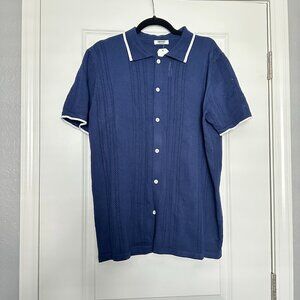 COOFANDY | Men's Knit Polo Shirt Button Down Shortsleeve | Navy Blue | Size: L